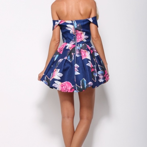 NWT Small L’atiste Floral Off Shoulder Cap Sleeve Mini Dress Prom Hoco Wedding - Picture 3 of 12